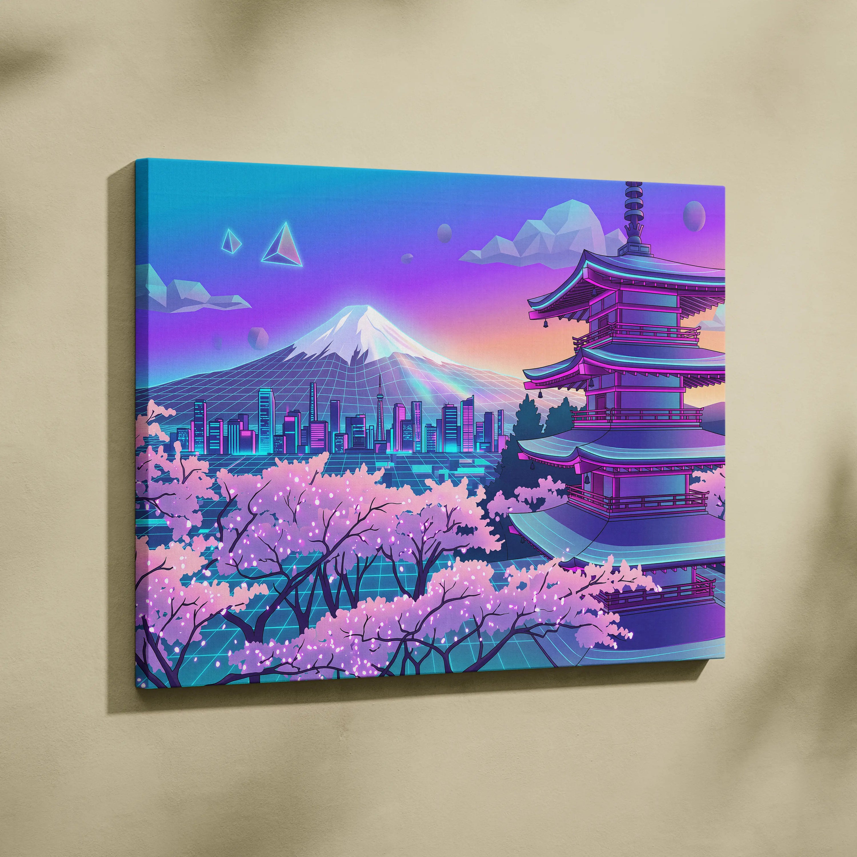 Neon Sakura Vaporwave Canvas Art - Japan Landscape Neon Pink Living Room Vaporwave Dreamy Mood Neon Japanese Canvas