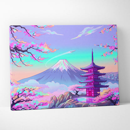 Vaporwave Mount Fuji Neon Canvas - Mount Fuji Pastel Neon Living Room Vaporwave Dreamy Mood Sakura Aesthetic Canvas