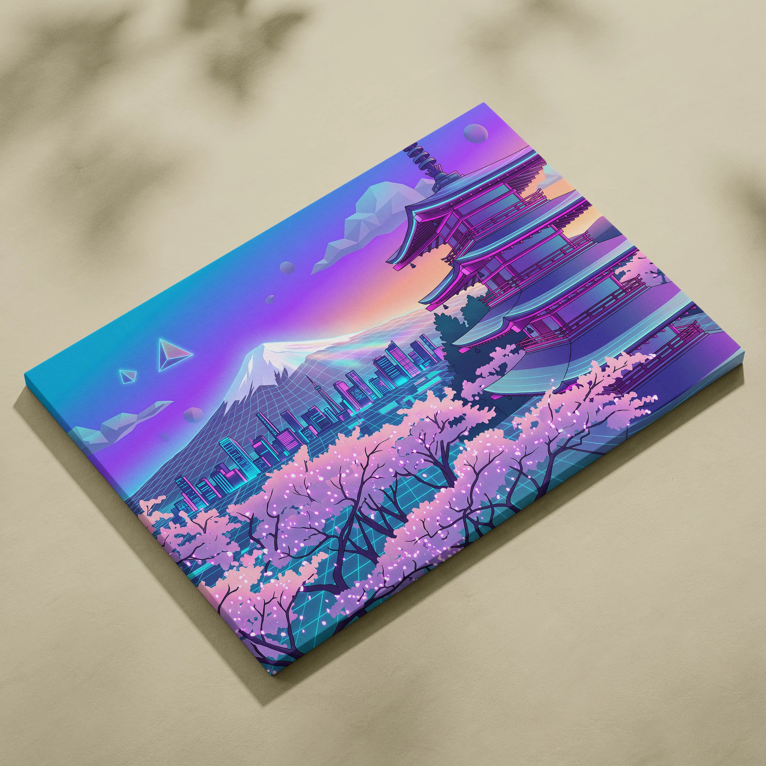 Neon Sakura Vaporwave Canvas Art - Japan Landscape Neon Pink Living Room Vaporwave Dreamy Mood Neon Japanese Canvas