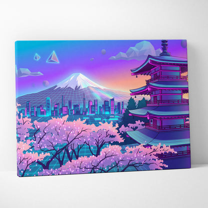 Neon Sakura Vaporwave Canvas Art - Japan Landscape Neon Pink Living Room Vaporwave Dreamy Mood Neon Japanese Canvas