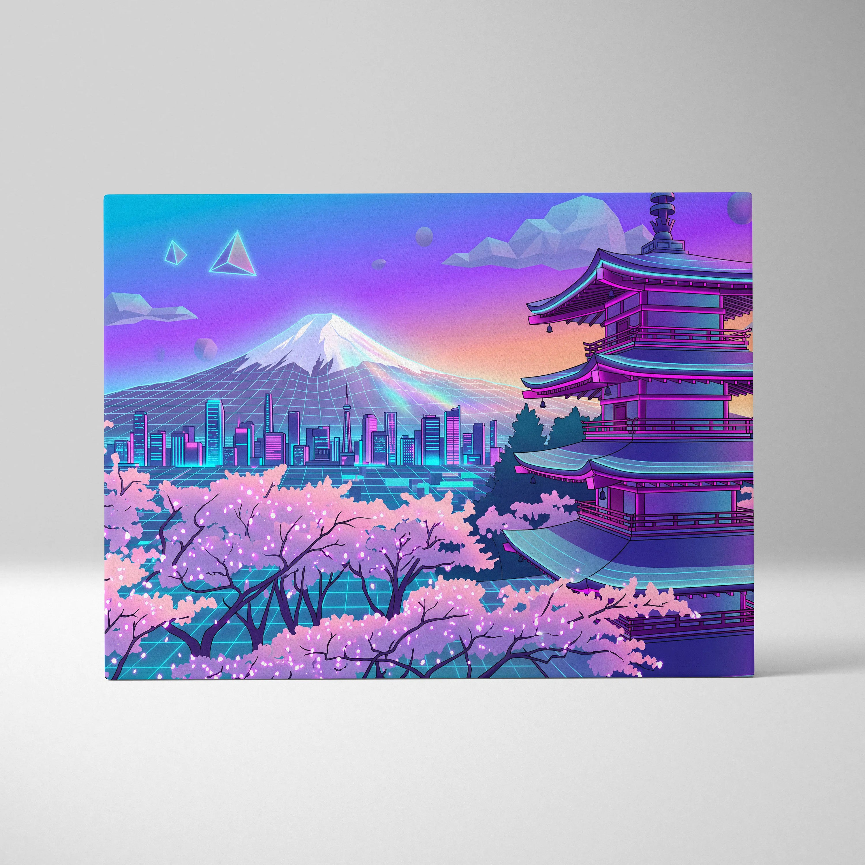 Neon Sakura Vaporwave Canvas Art - Japan Landscape Neon Pink Living Room Vaporwave Dreamy Mood Neon Japanese Canvas