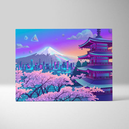 Neon Sakura Vaporwave Canvas Art - Japan Landscape Neon Pink Living Room Vaporwave Dreamy Mood Neon Japanese Canvas