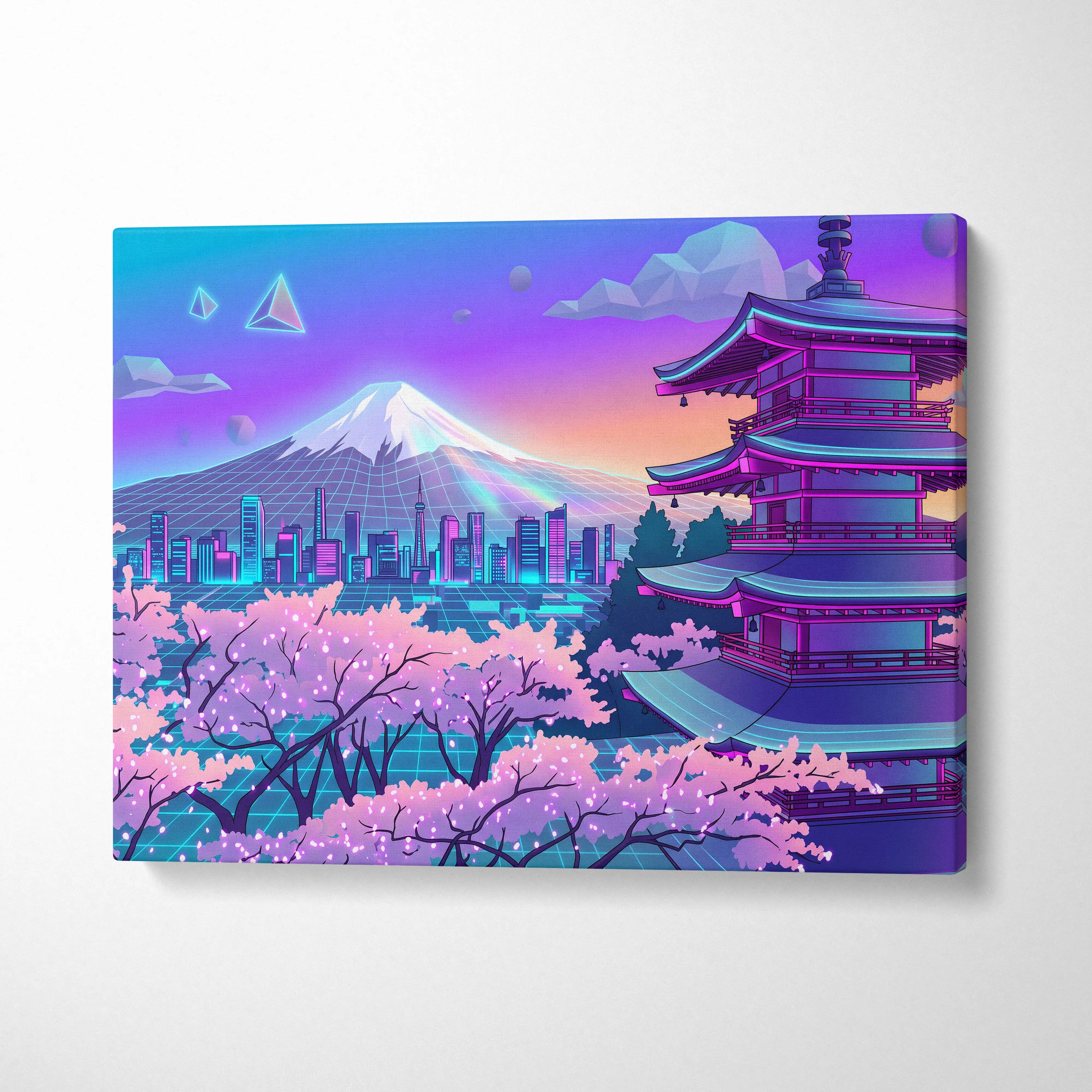 Neon Sakura Vaporwave Canvas Art - Japan Landscape Neon Pink Living Room Vaporwave Dreamy Mood Neon Japanese Canvas