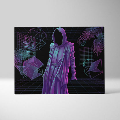 Vaporwave Hooded Neon Portrait - Hooded Figure Purple Pink Teal Room Decor Vaporwave Dreamy Neon Mood Canvas