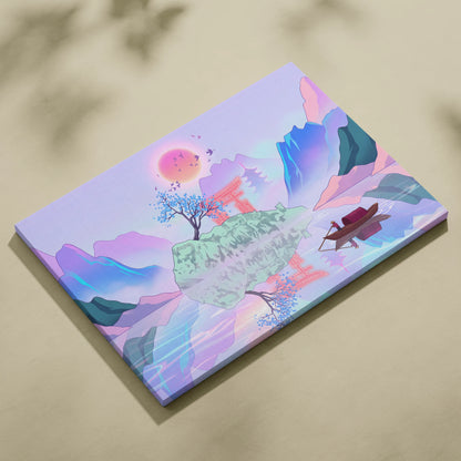 Vaporwave Japan Landscape Canvas - Japan Landscape Pastel Pink Blue Living Room Vaporwave Dreamy Nostalgic Canvas Print