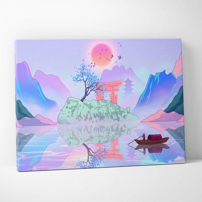 Vaporwave Japan Landscape Canvas - Japan Landscape Pastel Pink Blue Living Room Vaporwave Dreamy Nostalgic Canvas Print