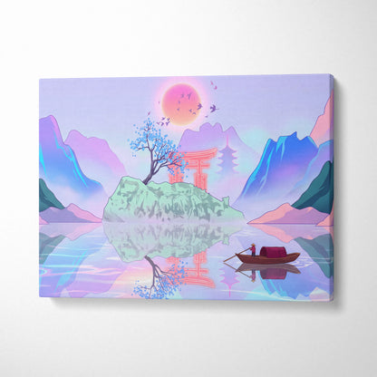Vaporwave Japan Landscape Canvas - Japan Landscape Pastel Pink Blue Living Room Vaporwave Dreamy Nostalgic Canvas Print