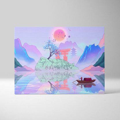 Vaporwave Japan Landscape Canvas - Japan Landscape Pastel Pink Blue Living Room Vaporwave Dreamy Nostalgic Canvas Print