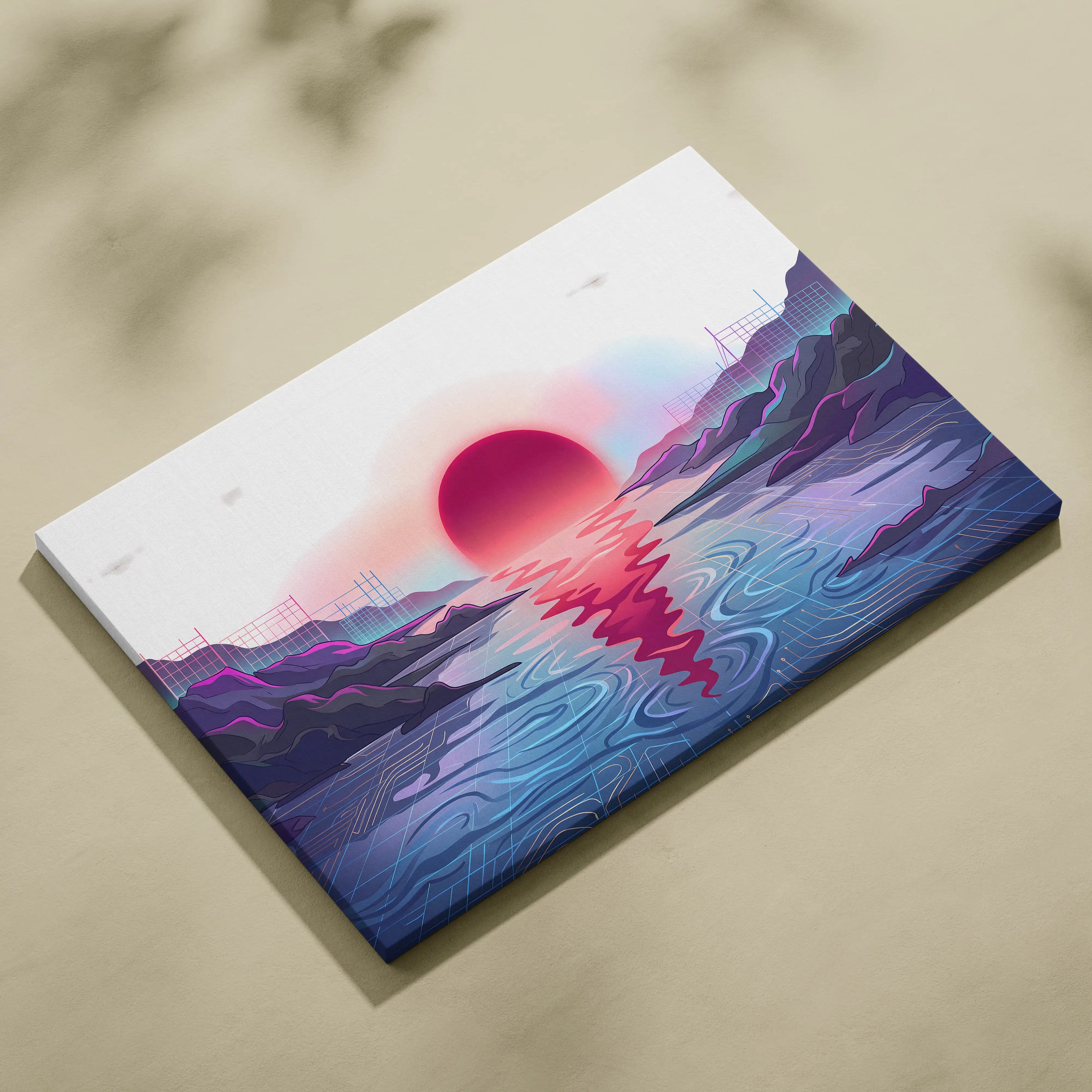 Vaporwave Fuji Sunset Canvas - Vaporwave Art Pastel Neon Living Room Wall Decor Japanese Futurism Dreamy Neon Fuji Canvas