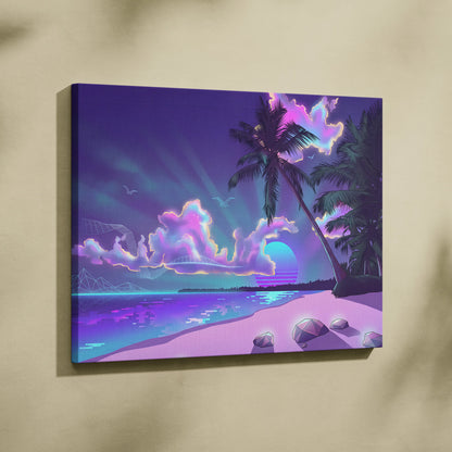 Neon Palm Vapor Dream - Vaporwave Canvas Art Purple Pink Blue Living Room Mood Dreamy Ethereal Neon Decor Print