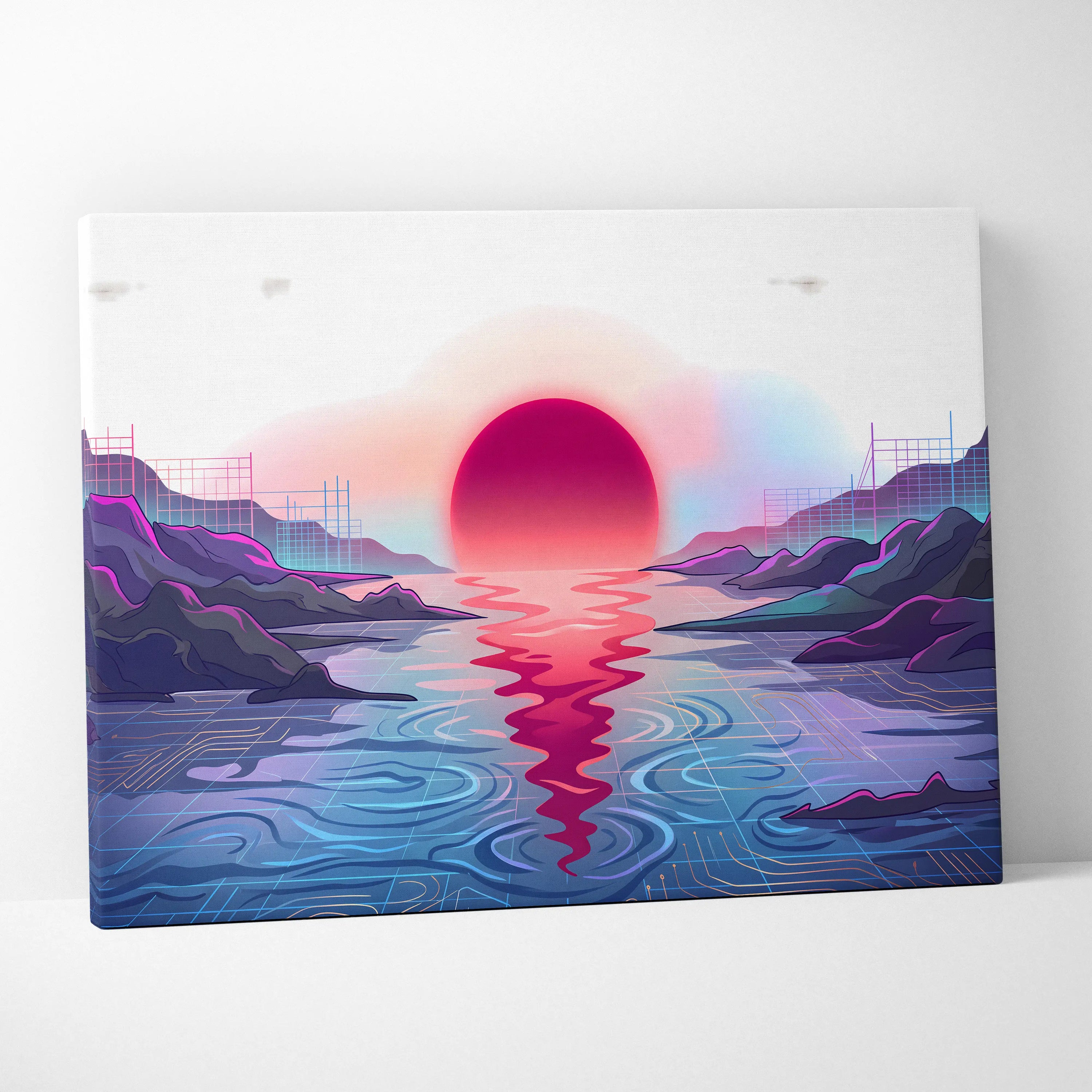 Vaporwave Fuji Sunset Canvas - Vaporwave Art Pastel Neon Living Room Wall Decor Japanese Futurism Dreamy Neon Fuji Canvas