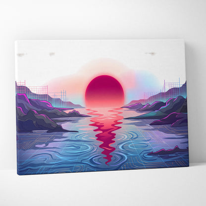 Vaporwave Fuji Sunset Canvas - Vaporwave Art Pastel Neon Living Room Wall Decor Japanese Futurism Dreamy Neon Fuji Canvas
