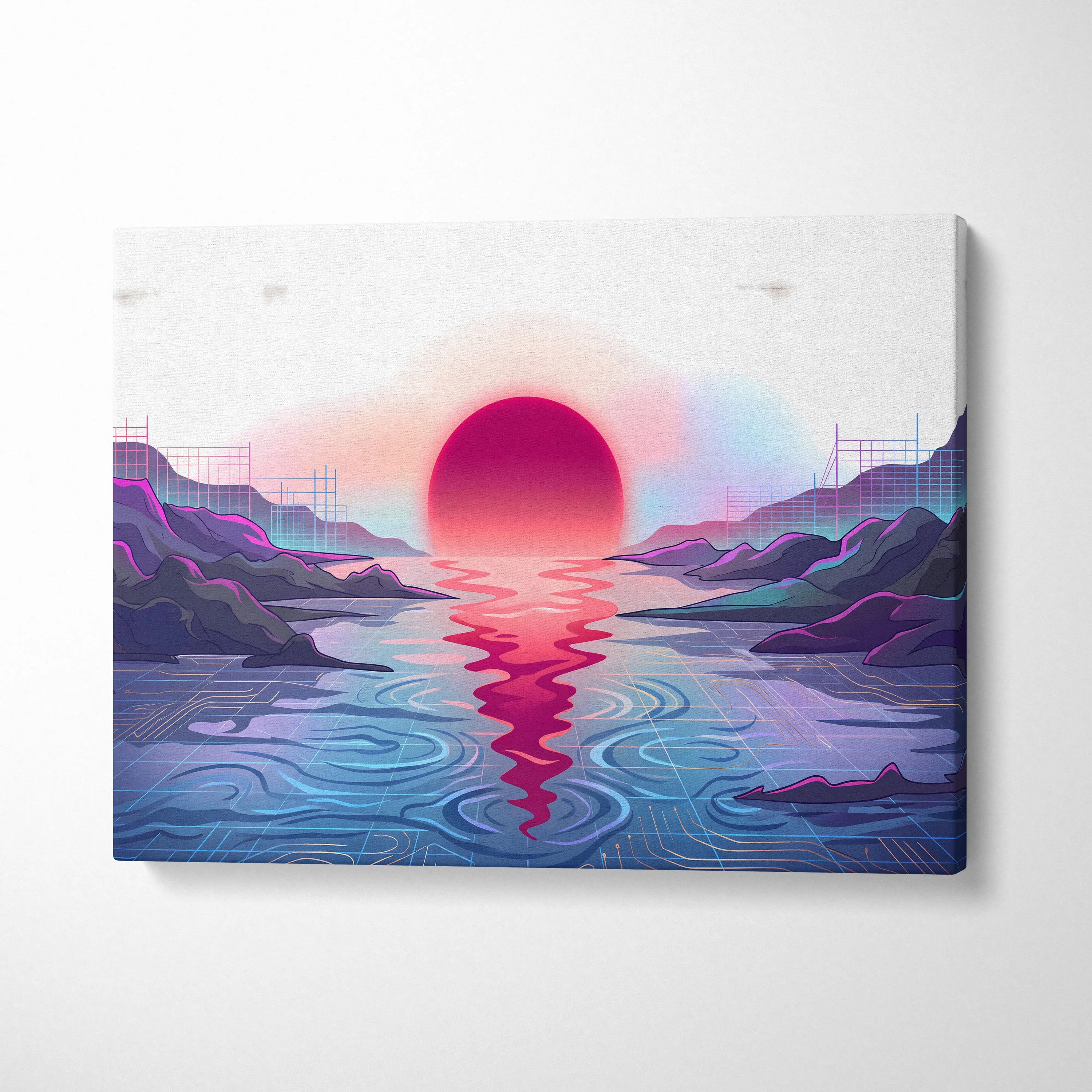Vaporwave Fuji Sunset Canvas - Vaporwave Art Pastel Neon Living Room Wall Decor Japanese Futurism Dreamy Neon Fuji Canvas