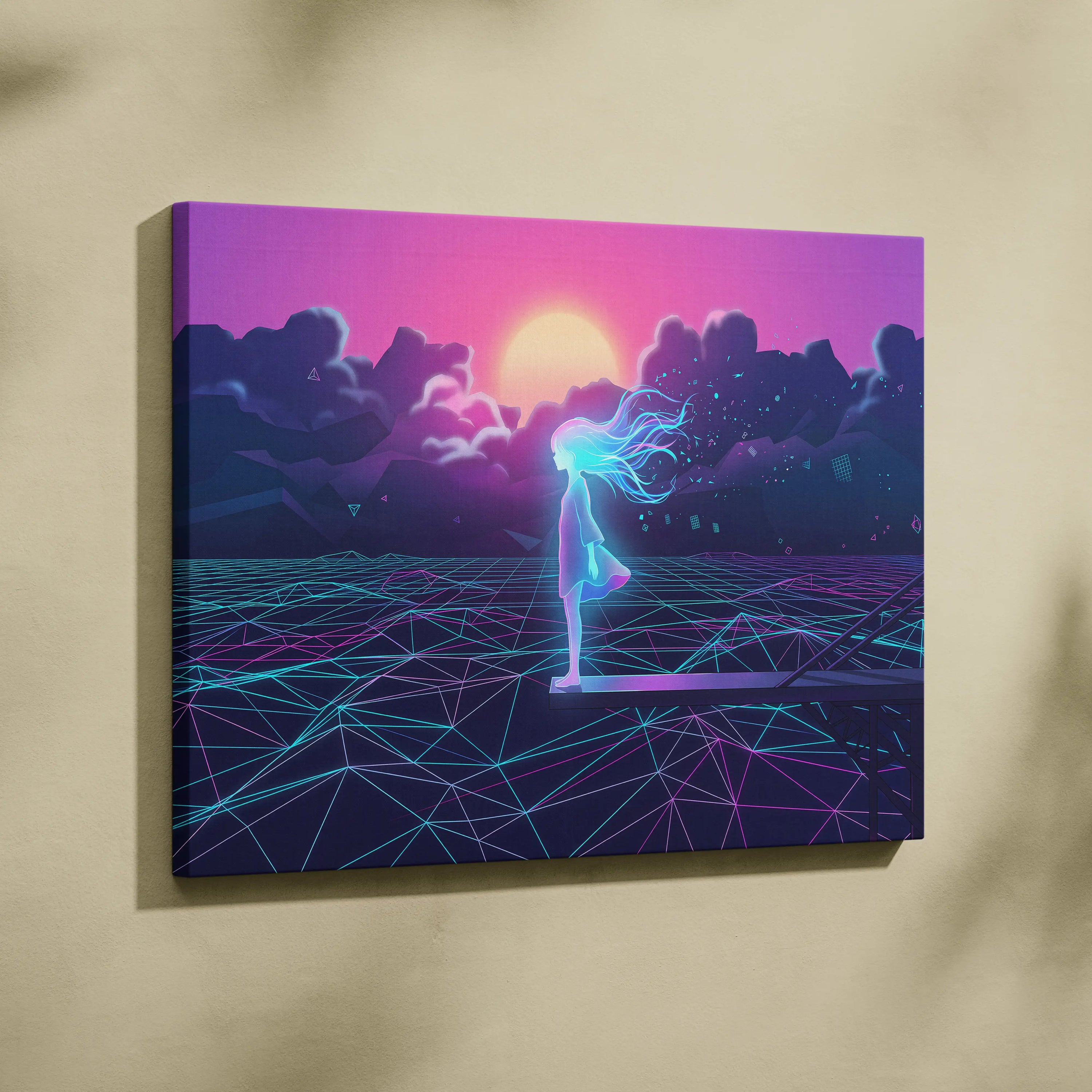 Neon Vaporwave Dream Canvas - Femme Neon Pink Purple Living Room Vaporwave Dreamy Neon Mood Retro Futurism Canvas