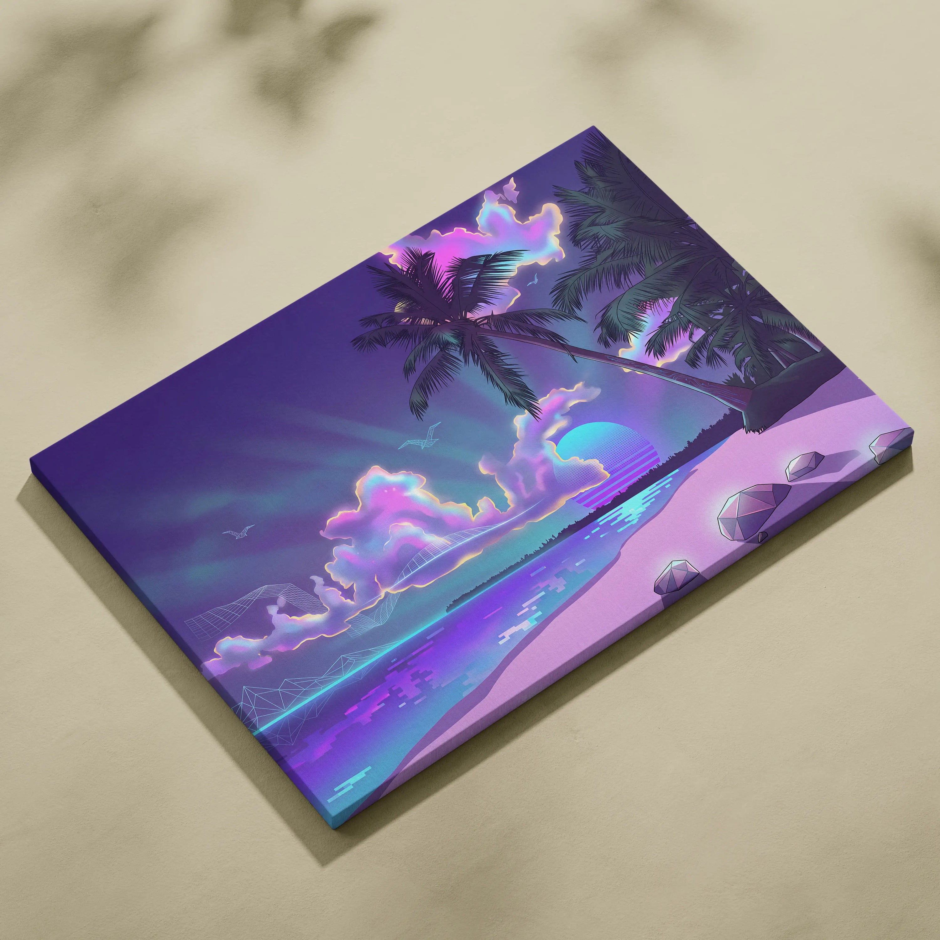 Neon Palm Vapor Dream - Vaporwave Canvas Art Purple Pink Blue Living Room Mood Dreamy Ethereal Neon Decor Print
