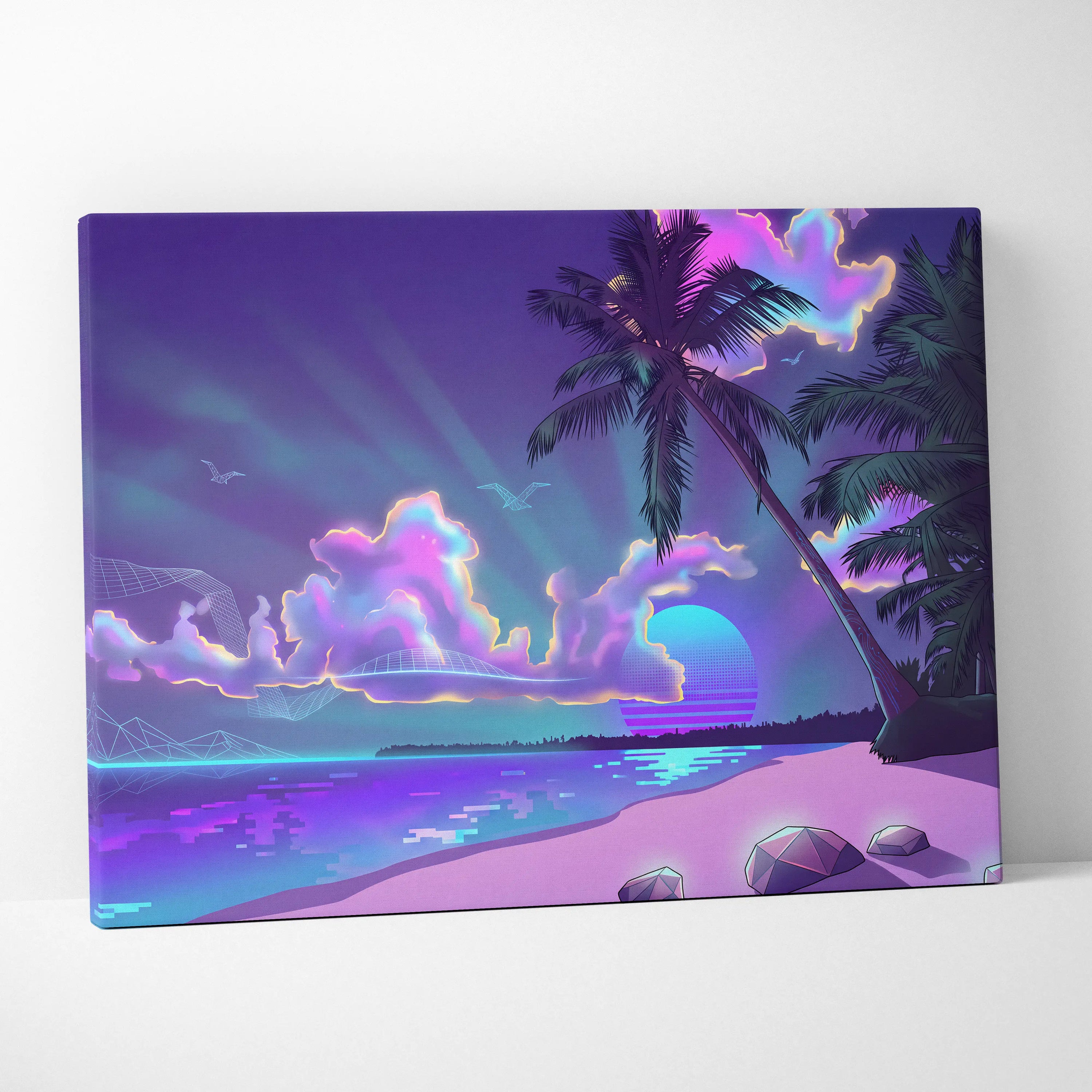 Neon Palm Vapor Dream - Vaporwave Canvas Art Purple Pink Blue Living Room Mood Dreamy Ethereal Neon Decor Print