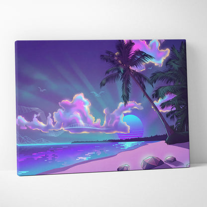 Neon Palm Vapor Dream - Vaporwave Canvas Art Purple Pink Blue Living Room Mood Dreamy Ethereal Neon Decor Print