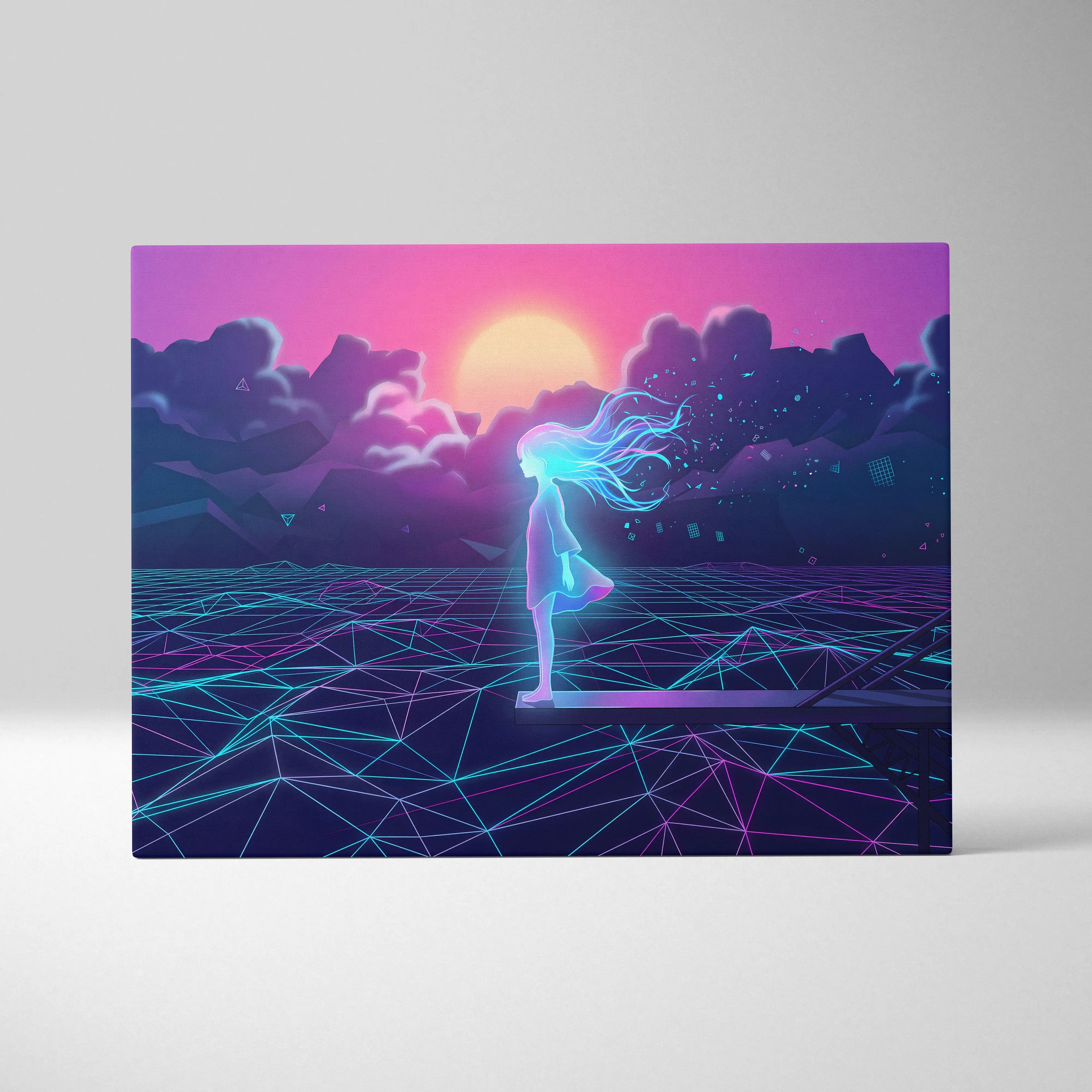 Neon Vaporwave Dream Canvas - Femme Neon Pink Purple Living Room Vaporwave Dreamy Neon Mood Retro Futurism Canvas