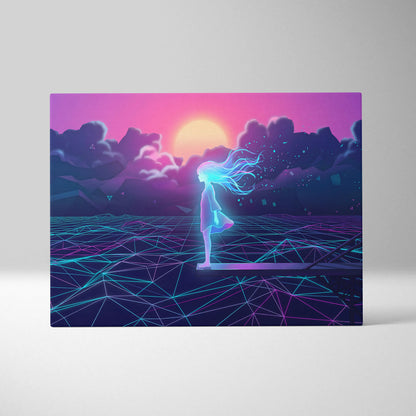 Neon Vaporwave Dream Canvas - Femme Neon Pink Purple Living Room Vaporwave Dreamy Neon Mood Retro Futurism Canvas