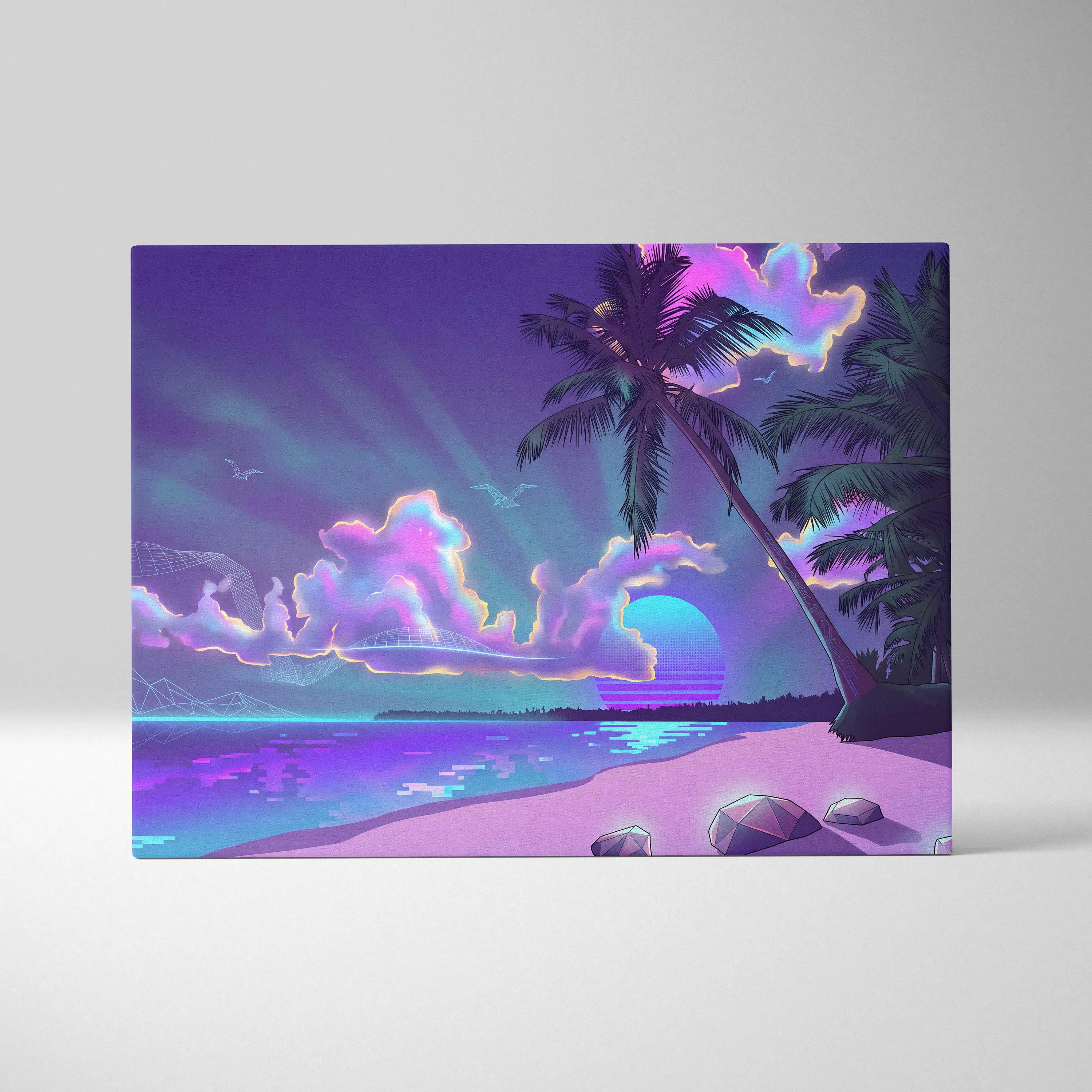 Neon Palm Vapor Dream - Vaporwave Canvas Art Purple Pink Blue Living Room Mood Dreamy Ethereal Neon Decor Print
