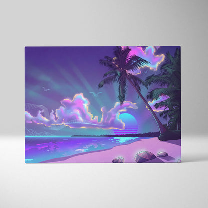 Neon Palm Vapor Dream - Vaporwave Canvas Art Purple Pink Blue Living Room Mood Dreamy Ethereal Neon Decor Print