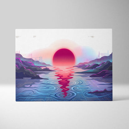 Vaporwave Fuji Sunset Canvas - Vaporwave Art Pastel Neon Living Room Wall Decor Japanese Futurism Dreamy Neon Fuji Canvas