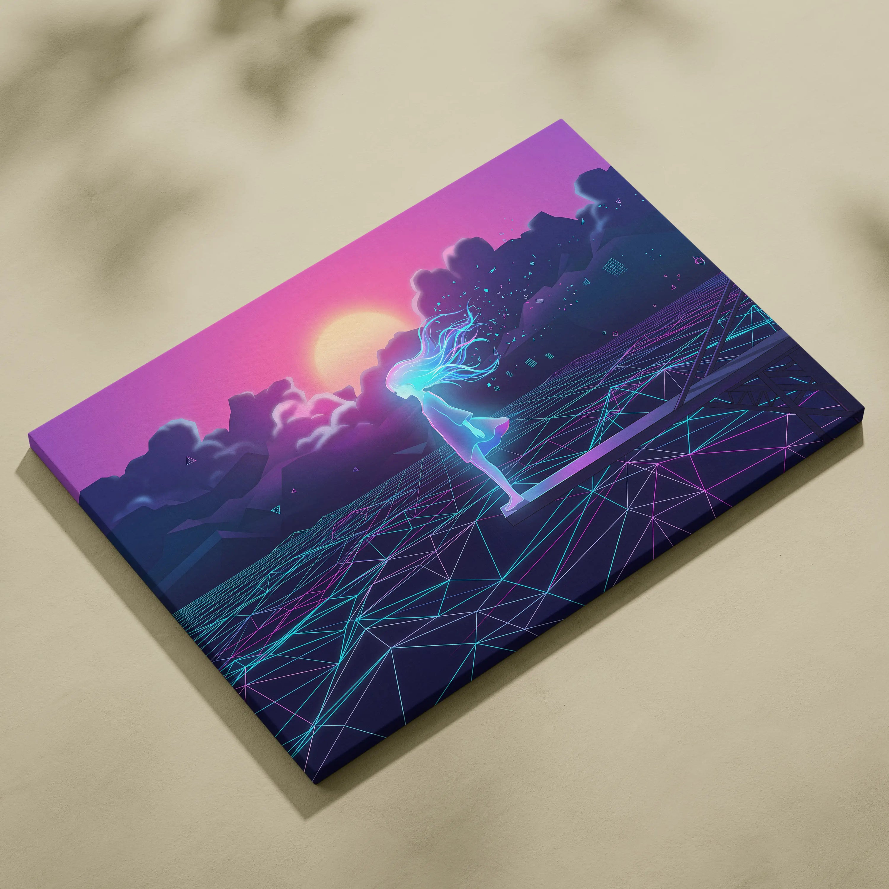 Neon Vaporwave Dream Canvas - Femme Neon Pink Purple Living Room Vaporwave Dreamy Neon Mood Retro Futurism Canvas