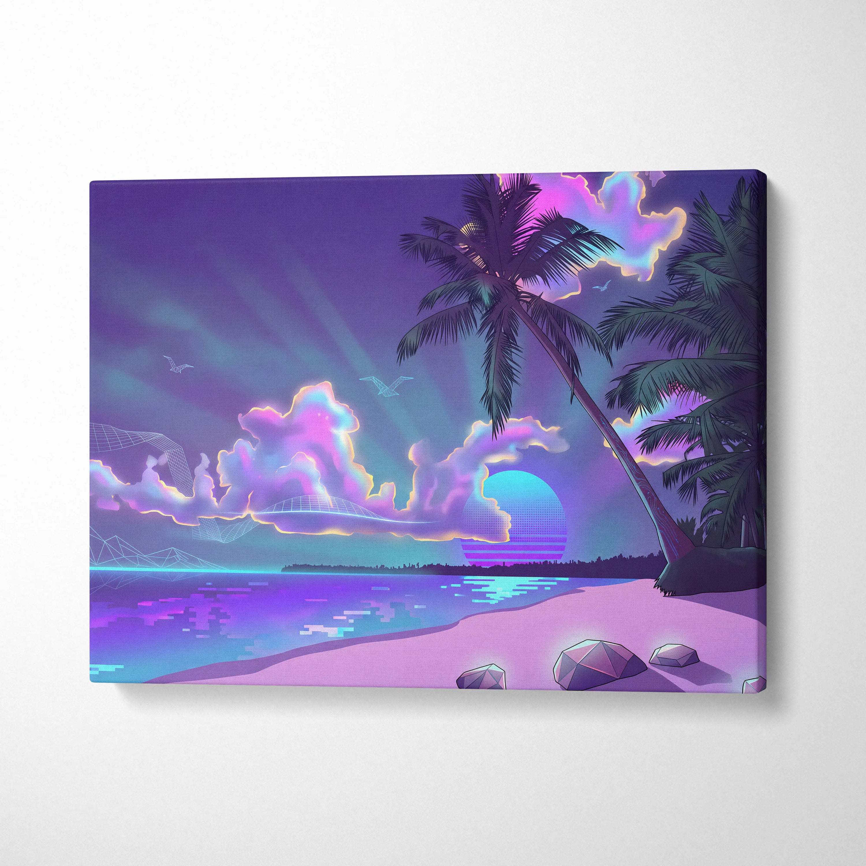 Neon Palm Vapor Dream - Vaporwave Canvas Art Purple Pink Blue Living Room Mood Dreamy Ethereal Neon Decor Print