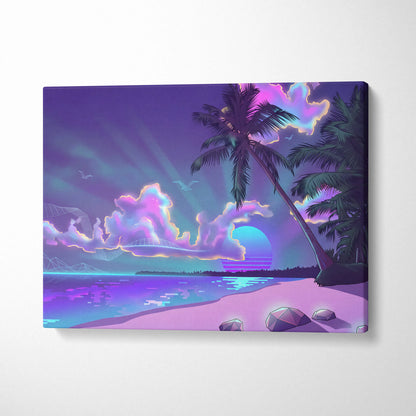 Neon Palm Vapor Dream - Vaporwave Canvas Art Purple Pink Blue Living Room Mood Dreamy Ethereal Neon Decor Print