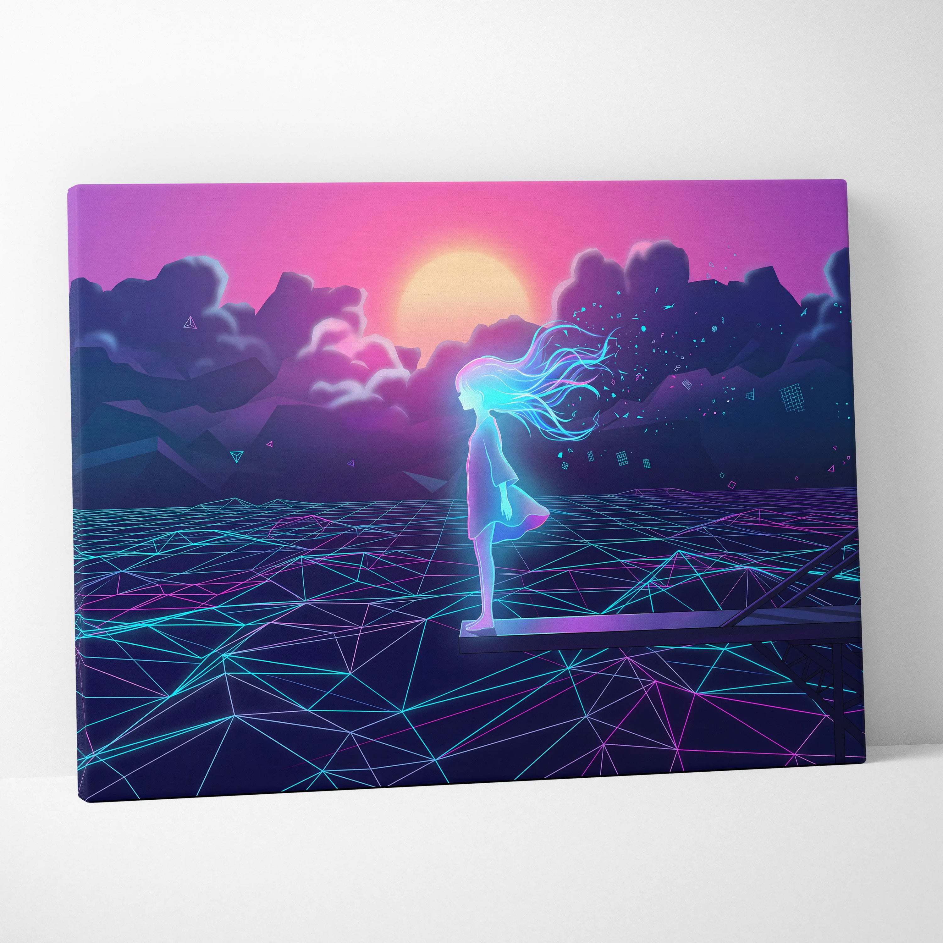 Neon Vaporwave Dream Canvas - Femme Neon Pink Purple Living Room Vaporwave Dreamy Neon Mood Retro Futurism Canvas