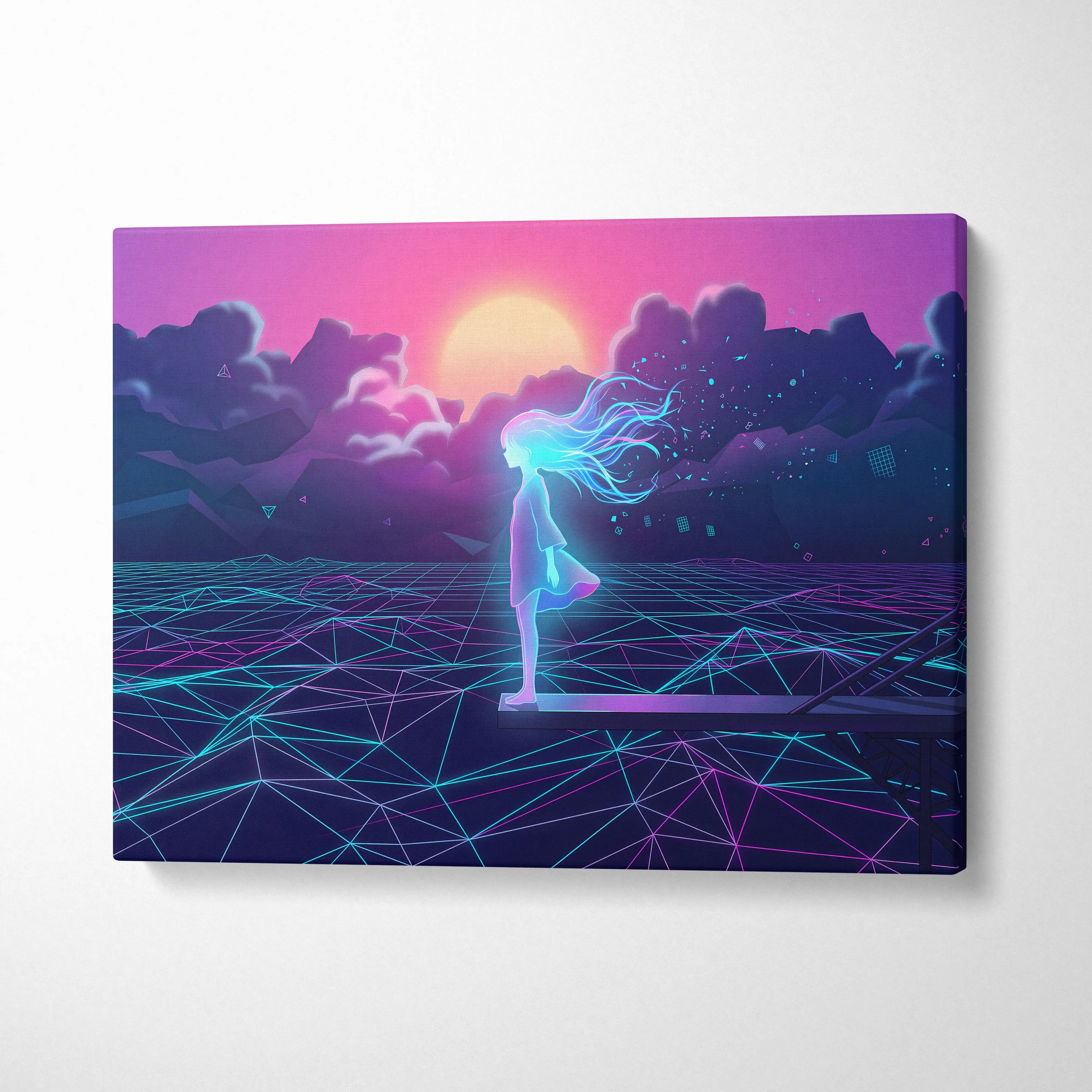 Neon Vaporwave Dream Canvas - Femme Neon Pink Purple Living Room Vaporwave Dreamy Neon Mood Retro Futurism Canvas