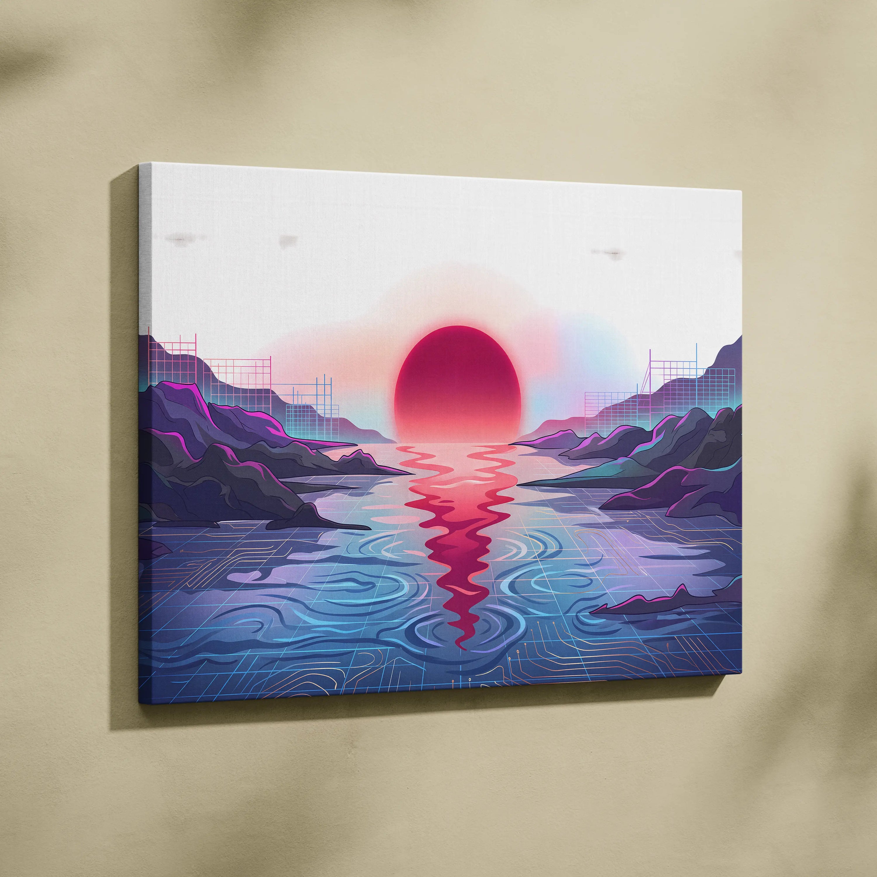 Vaporwave Fuji Sunset Canvas - Vaporwave Art Pastel Neon Living Room Wall Decor Japanese Futurism Dreamy Neon Fuji Canvas