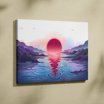 Vaporwave Fuji Sunset Canvas - Vaporwave Art Pastel Neon Living Room Wall Decor Japanese Futurism Dreamy Neon Fuji Canvas