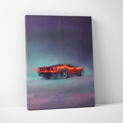 Vibrant orange ford gt twin turbo supercar stylized canvas wall art for office decor