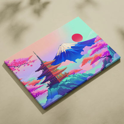Vaporwave Japan Mount Fuji Canvas - Fuji Landscape Pastel Neon Living Room Vaporwave Dreamy Mood Retro Futurism Canvas