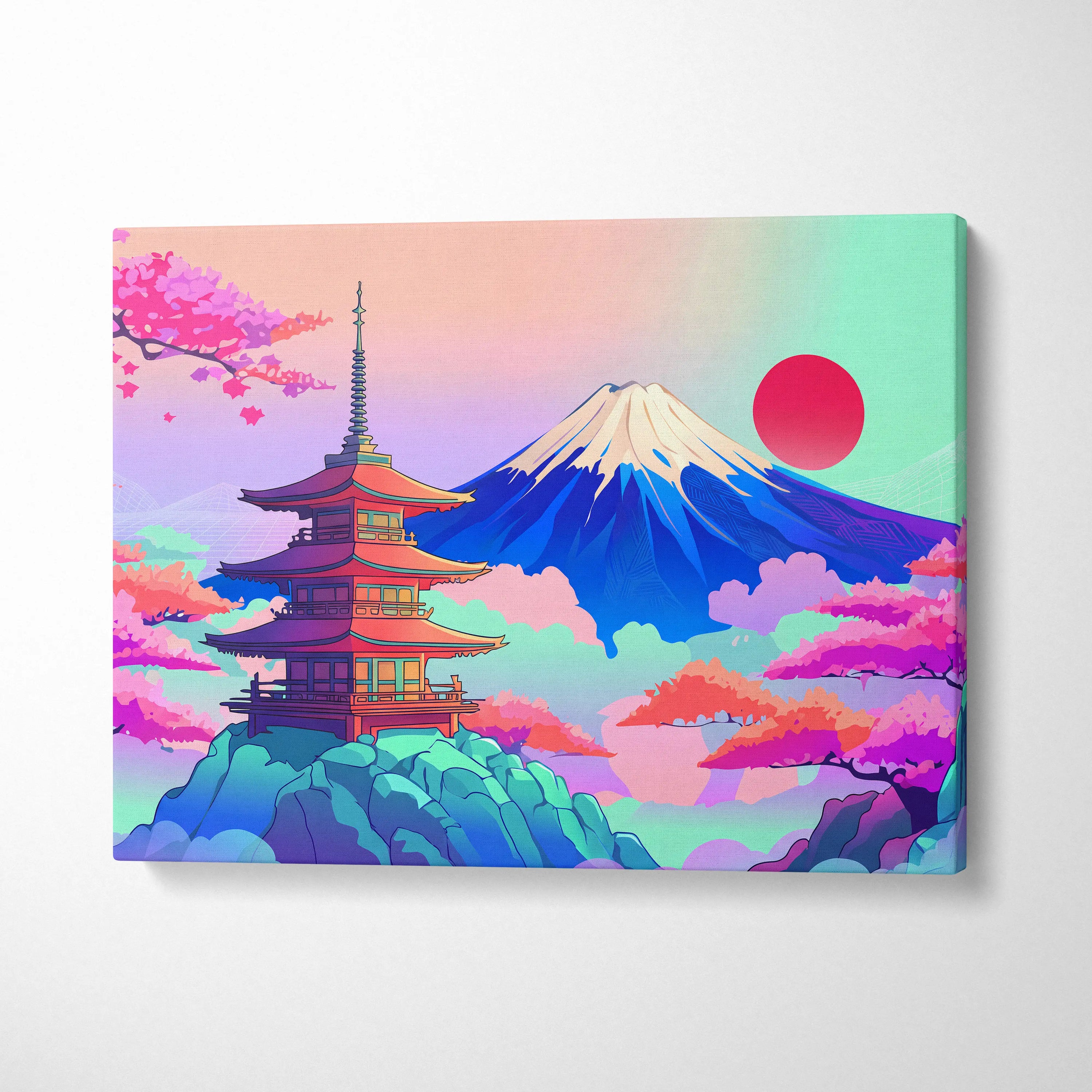 Vaporwave Japan Mount Fuji Canvas - Fuji Landscape Pastel Neon Living Room Vaporwave Dreamy Mood Retro Futurism Canvas