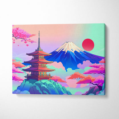 Vaporwave Japan Mount Fuji Canvas - Fuji Landscape Pastel Neon Living Room Vaporwave Dreamy Mood Retro Futurism Canvas