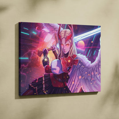 Vaporwave Neon Warrior Queen - Warrior Queen Neon Pink Living Room Wall Art Vaporwave Mystical Mood Retro Futurism