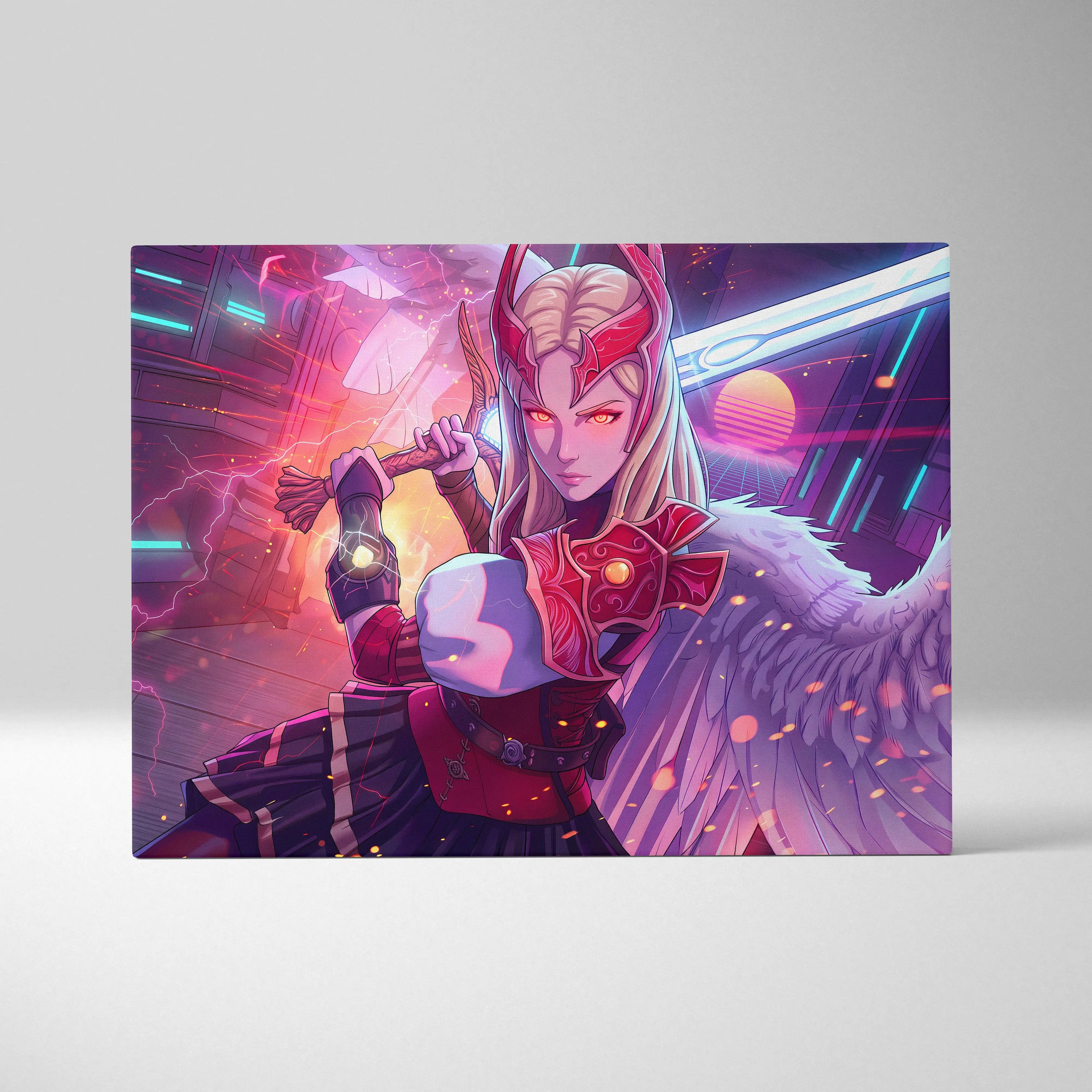 Vaporwave Neon Warrior Queen - Warrior Queen Neon Pink Living Room Wall Art Vaporwave Mystical Mood Retro Futurism