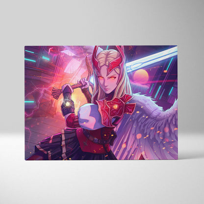 Vaporwave Neon Warrior Queen - Warrior Queen Neon Pink Living Room Wall Art Vaporwave Mystical Mood Retro Futurism