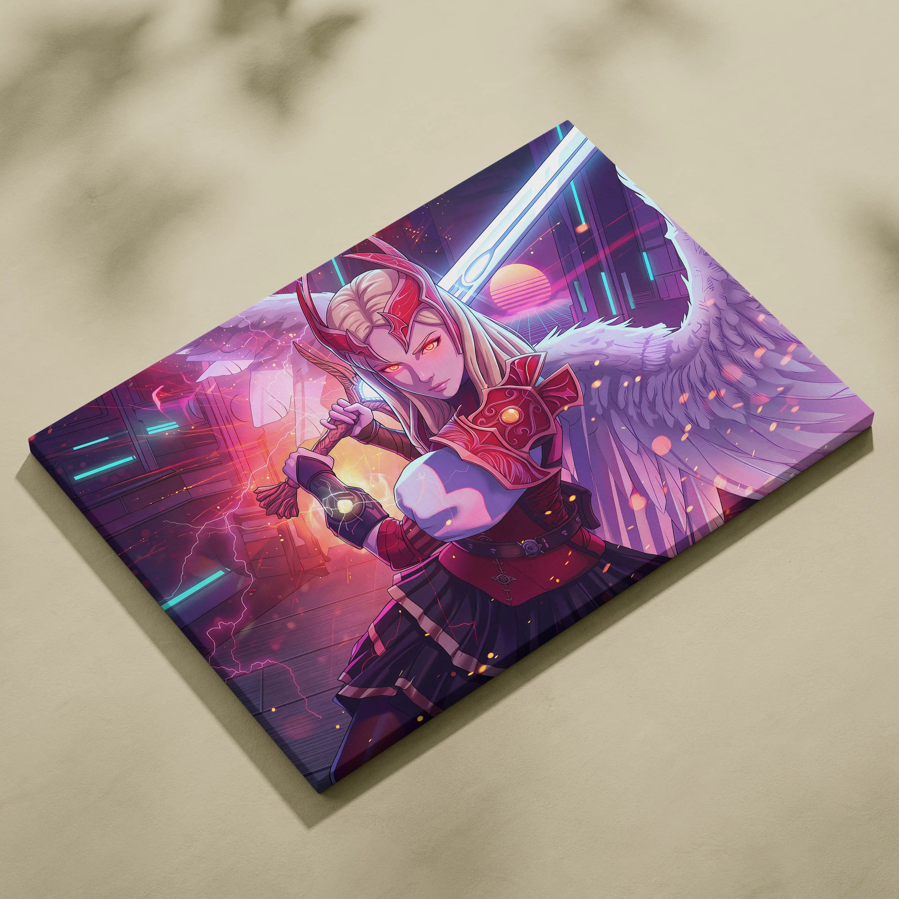 Vaporwave Neon Warrior Queen - Warrior Queen Neon Pink Living Room Wall Art Vaporwave Mystical Mood Retro Futurism