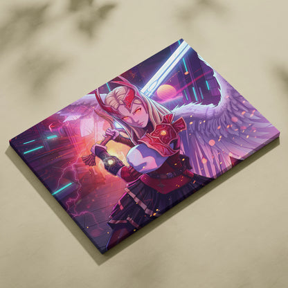 Vaporwave Neon Warrior Queen - Warrior Queen Neon Pink Living Room Wall Art Vaporwave Mystical Mood Retro Futurism