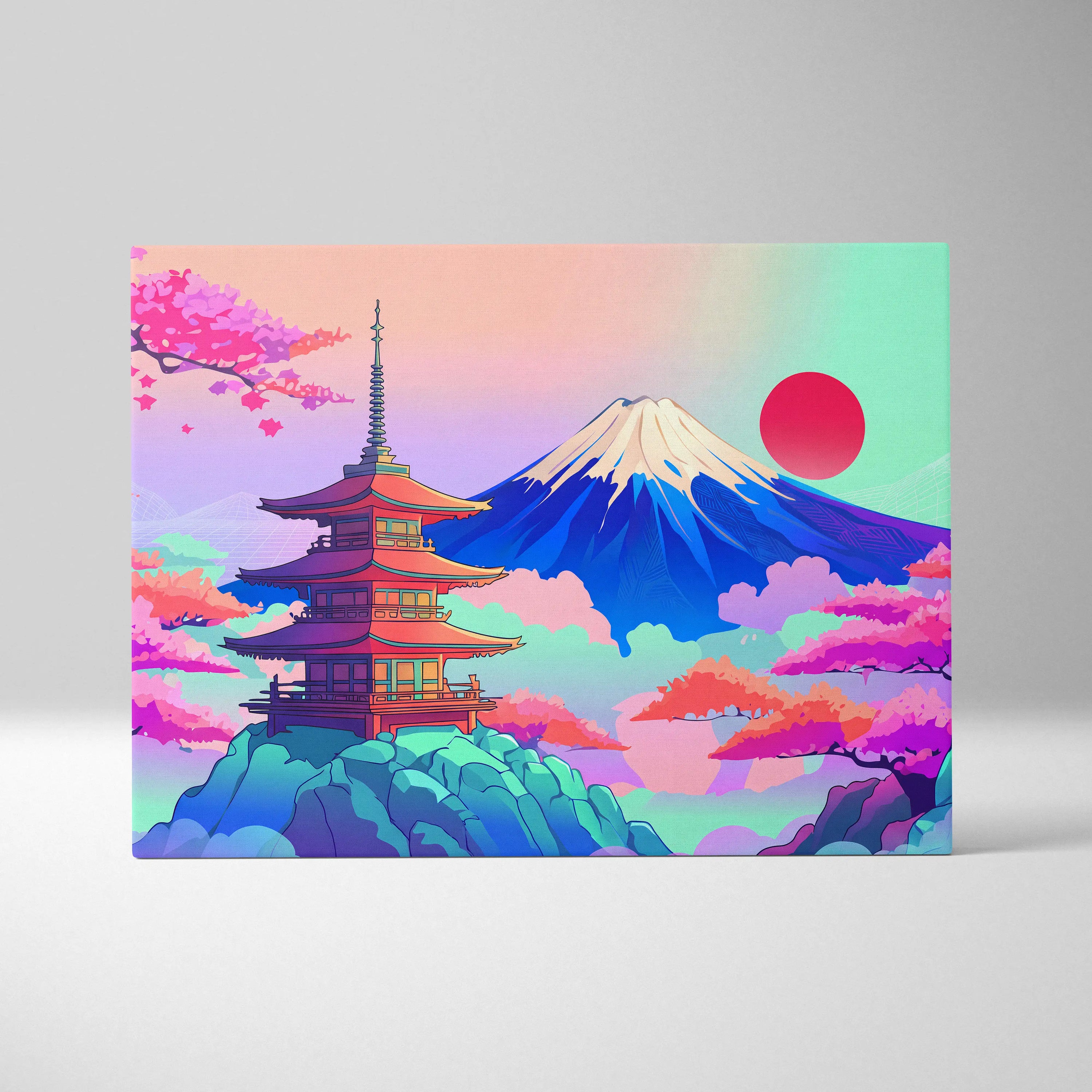 Vaporwave Japan Mount Fuji Canvas - Fuji Landscape Pastel Neon Living Room Vaporwave Dreamy Mood Retro Futurism Canvas