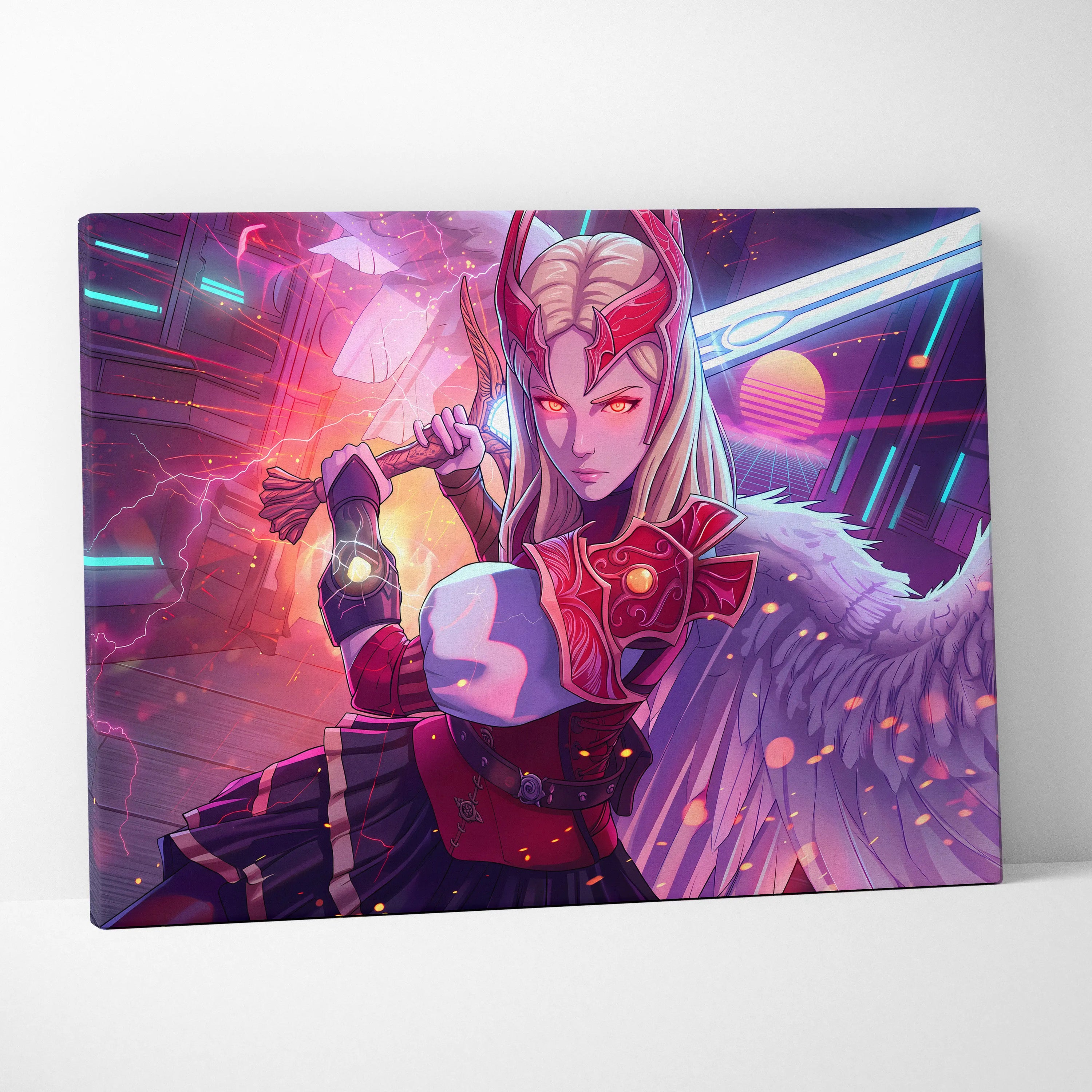Vaporwave Neon Warrior Queen - Warrior Queen Neon Pink Living Room Wall Art Vaporwave Mystical Mood Retro Futurism