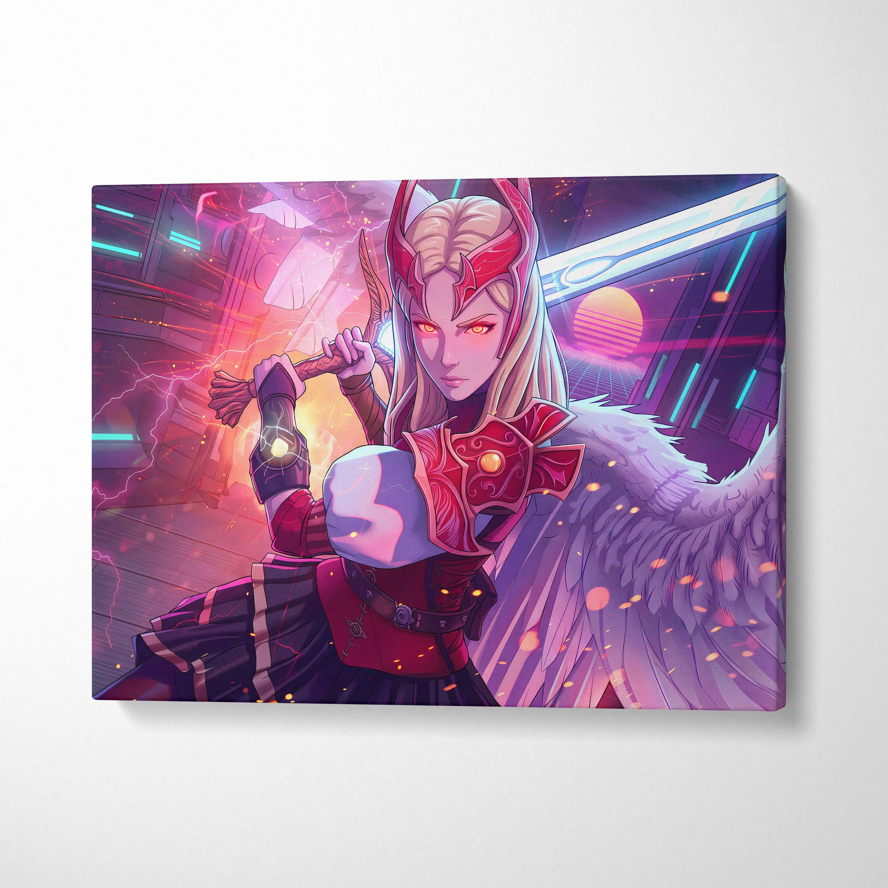 Vaporwave Neon Warrior Queen - Warrior Queen Neon Pink Living Room Wall Art Vaporwave Mystical Mood Retro Futurism