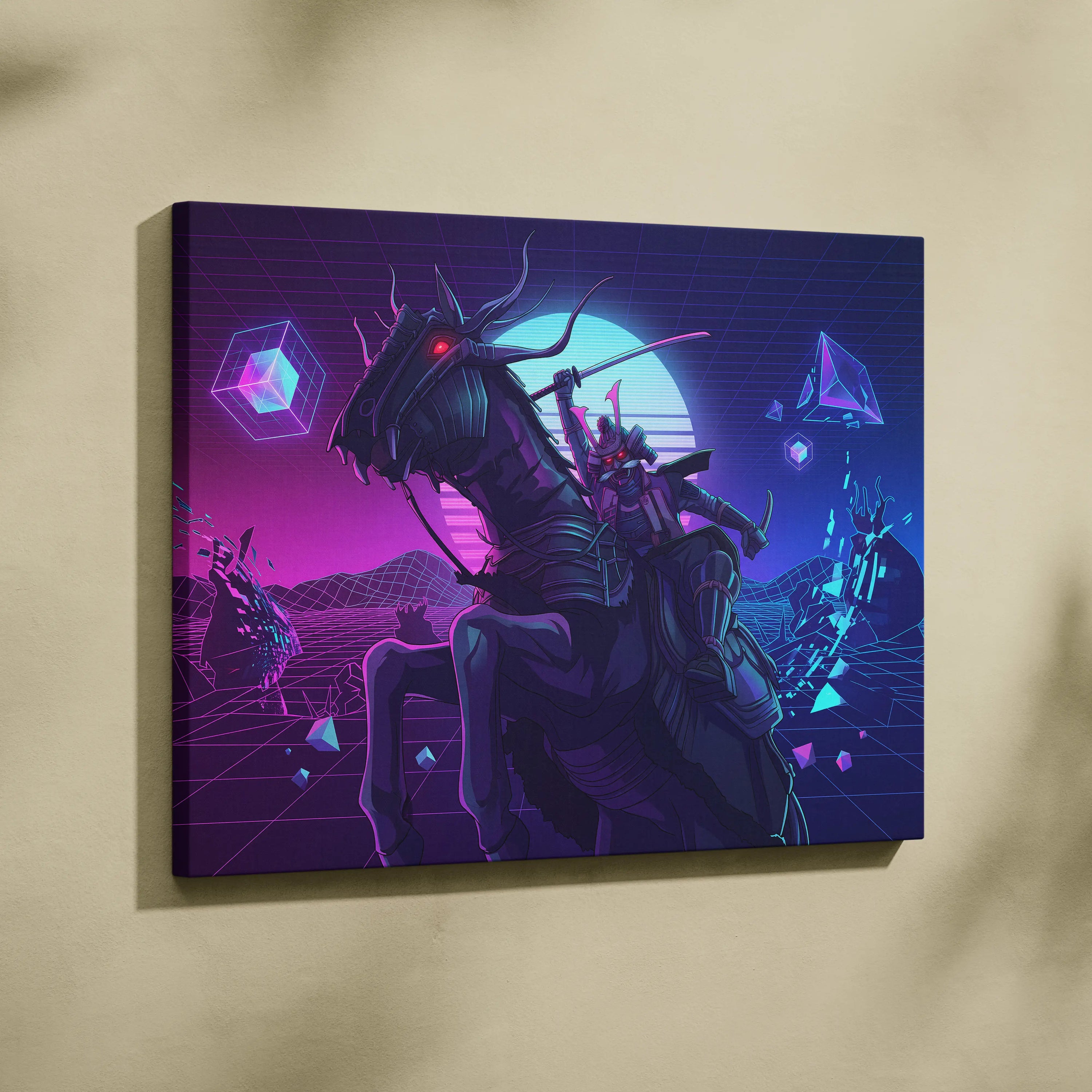 Vaporwave Neon Dragon Canvas - Dragon Neon Colors Pink Purple Living Room Vaporwave Mystical Mood Retro Futurism Canvas