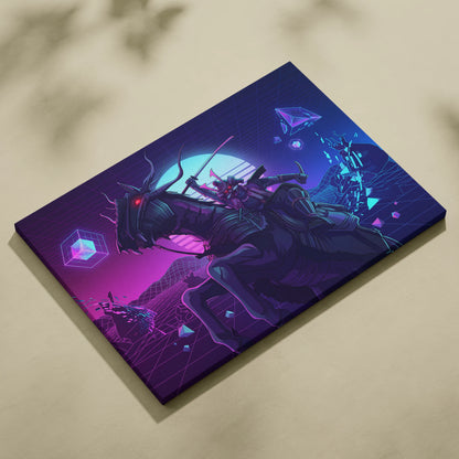 Vaporwave Neon Dragon Canvas - Dragon Neon Colors Pink Purple Living Room Vaporwave Mystical Mood Retro Futurism Canvas