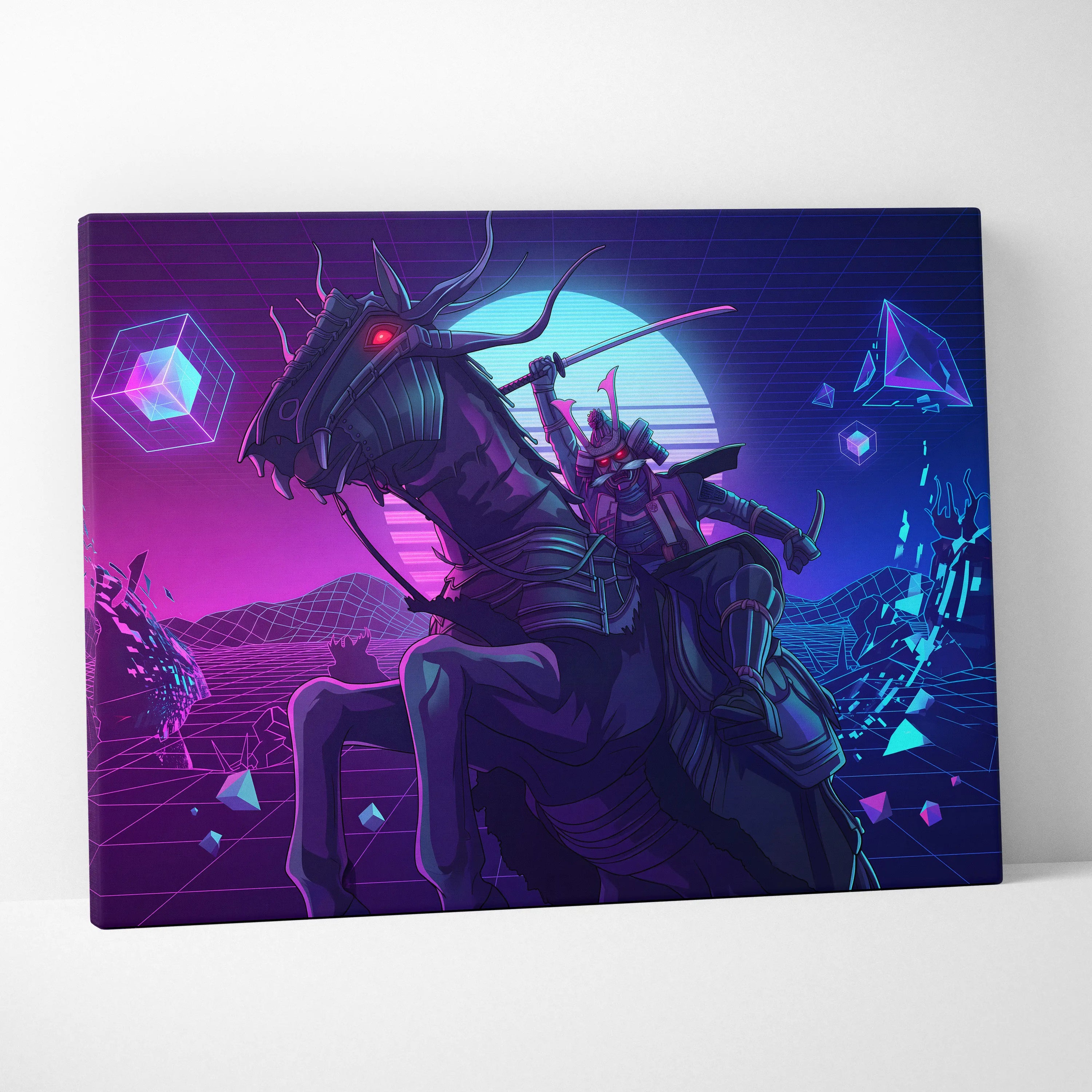 Vaporwave Neon Dragon Canvas - Dragon Neon Colors Pink Purple Living Room Vaporwave Mystical Mood Retro Futurism Canvas