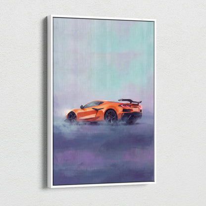 Chevrolet Corvette C8 Inspired Automotive Wall Art, Supercar Canvas Print for Living Room