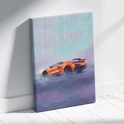 Chevrolet Corvette C8 Inspired Automotive Wall Art, Supercar Canvas Print for Living Room